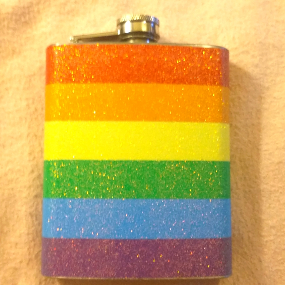 Stainless Steel Diversity Flask Rainbow Shimmer Finish LGBTQ+ Equality Gay Pride